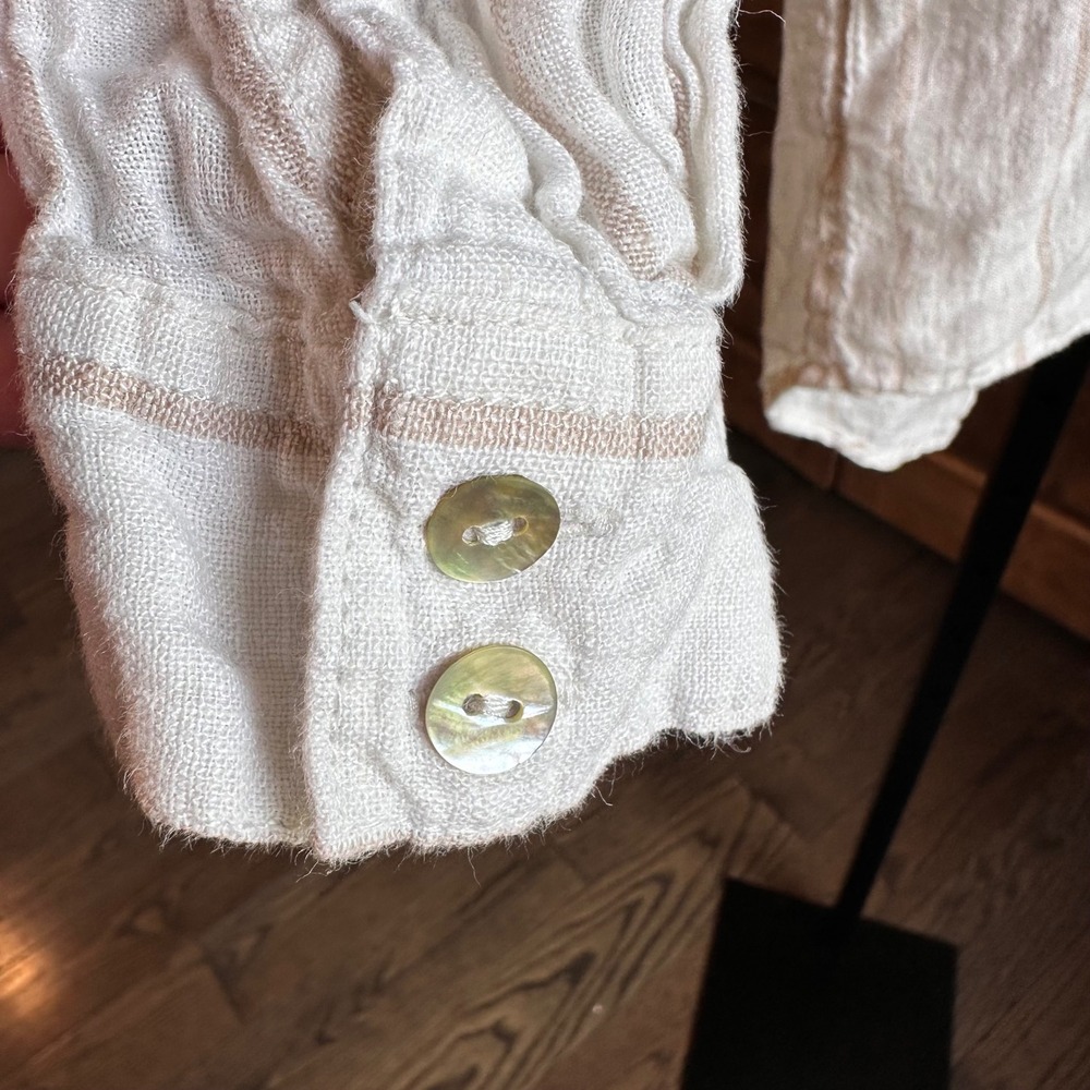 Sigrid Olsen Button Up Women White Striped Linen Roll Tab Sleeve Shirt Size M - Picture 4 of 7